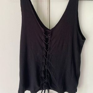 Ribbed tank top with lace-up front